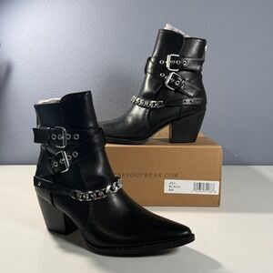 Coconuts by Matisse Jill Black Chain Buckle Ankle Boots Womens 6M Pointed Toe